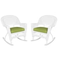 thumbnail image 1 of Jeco Rocker Wicker Chair in White with Green Cushion (Set of 2), 1 of 9