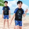 thumbnail image 2 of GDREDA 3 Piece Boys Swim Set Short Sleeve Swim Shirt and Trunks with UPF Rash Guard Toddler Bathing Suit Blue,5-6 Years, 2 of 9