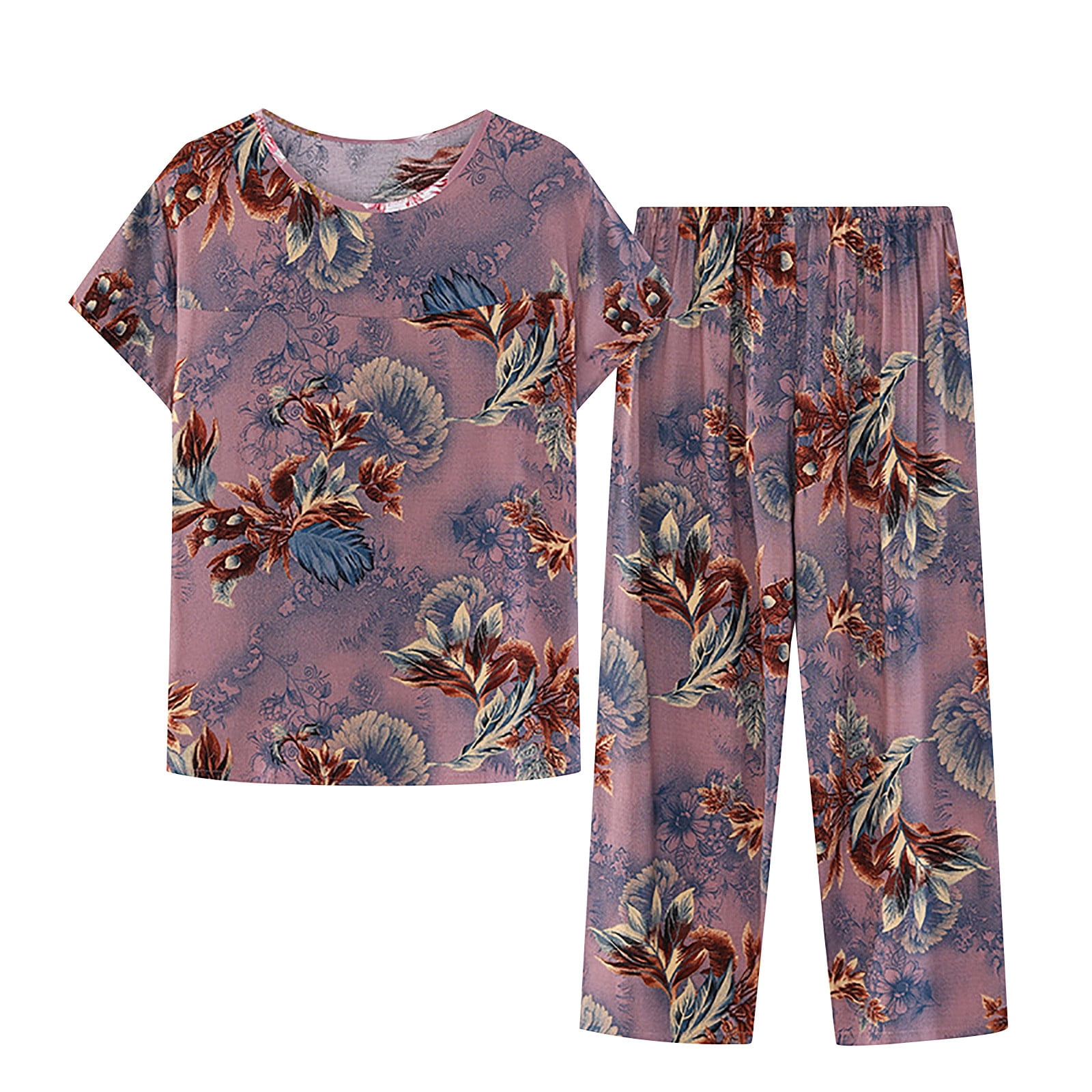 Penkiiy Ensemble de Pyjama Capri pour Femmes à Manches Courtes, Ensembles de Détente, Haut de Nuit et Capri, Ensemble de Pyjama 2 Pcs, TG Multicolore