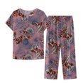 thumbnail image 1 of Penkiiy Ensemble de Pyjama Capri pour Femmes à Manches Courtes, Ensembles de Détente, Haut de Nuit et Capri, Ensemble de Pyjama 2 Pcs, TG Multicolore, 1 of 1