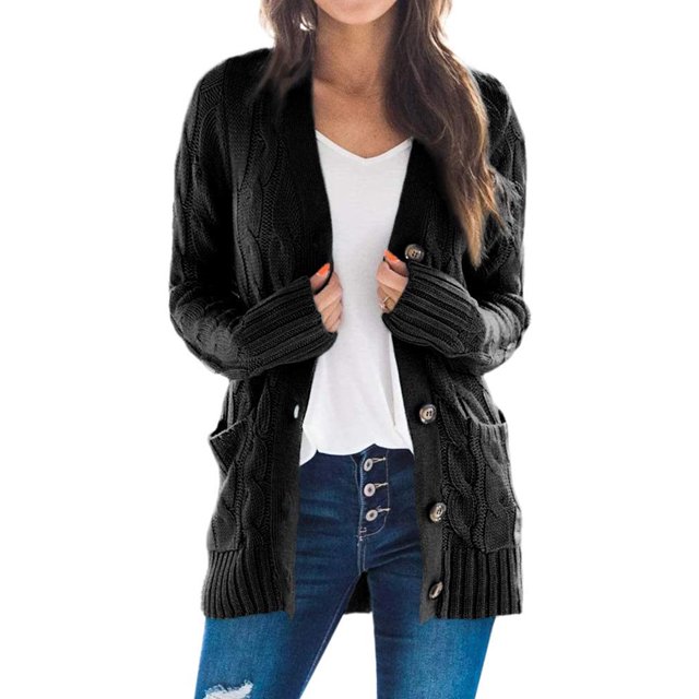 Cardigan en Tricot à Manches Longues pour Femmes avec Bouton Ouvert sur le devant