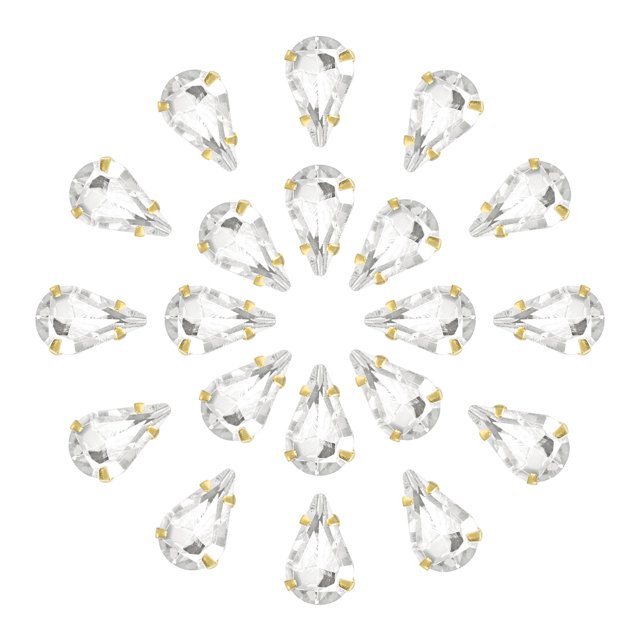 Unique Bargains 20Pack Teardrop Sew on Rhinestone - 8x5mm Glass Teardrop Crystal Rhinestones in Gold Prong Setting (White)
