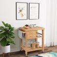 thumbnail image 3 of Costway Bamboo Kitchen Trolley Cart Wood Rolling Island w/ Tower Rack & Drawers, 3 of 10