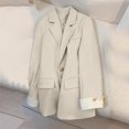 thumbnail image 2 of Womens Solid Color Button Down Collar Patchwork Sleeve Suit Jacket Fashion Blazer Office Wear, 2 of 8