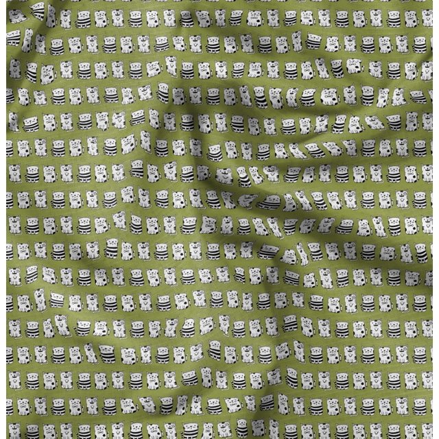 Soimoi Polyester Crepe Fabric Cat Animal Print Sewing Fabric Yard 42 Inch Wide