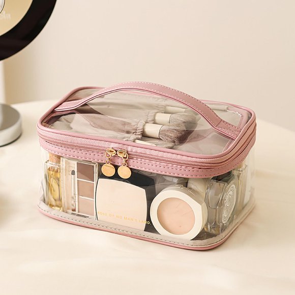 Jusqu'à 40 % de Réduction Cadeaux Oefntac Trousse de Maquillage Transparente pour Femmes Grande Capacité Rangement Cosmétique Rouge à Lèvres Couleur Unie Trousse de Toilette Portable Avancée