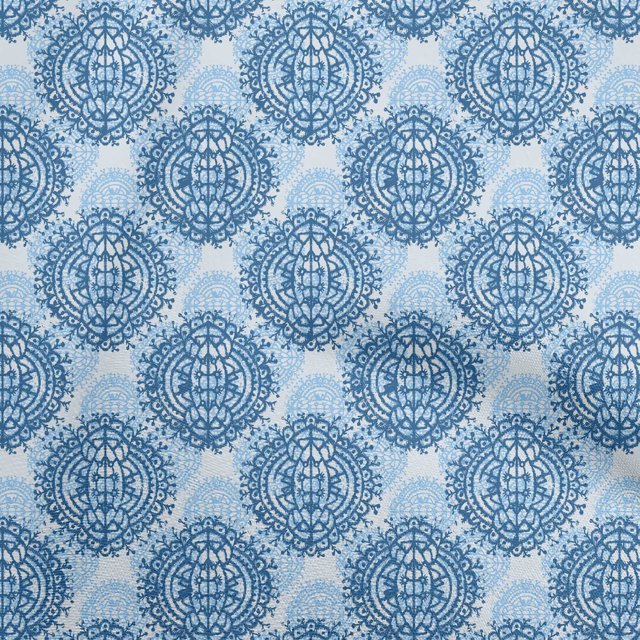 oneOone Silk Tabby Medium Blue Fabric Asian Block Craft Projects Decor Fabric Printed By The Yard 42 Inch Wide