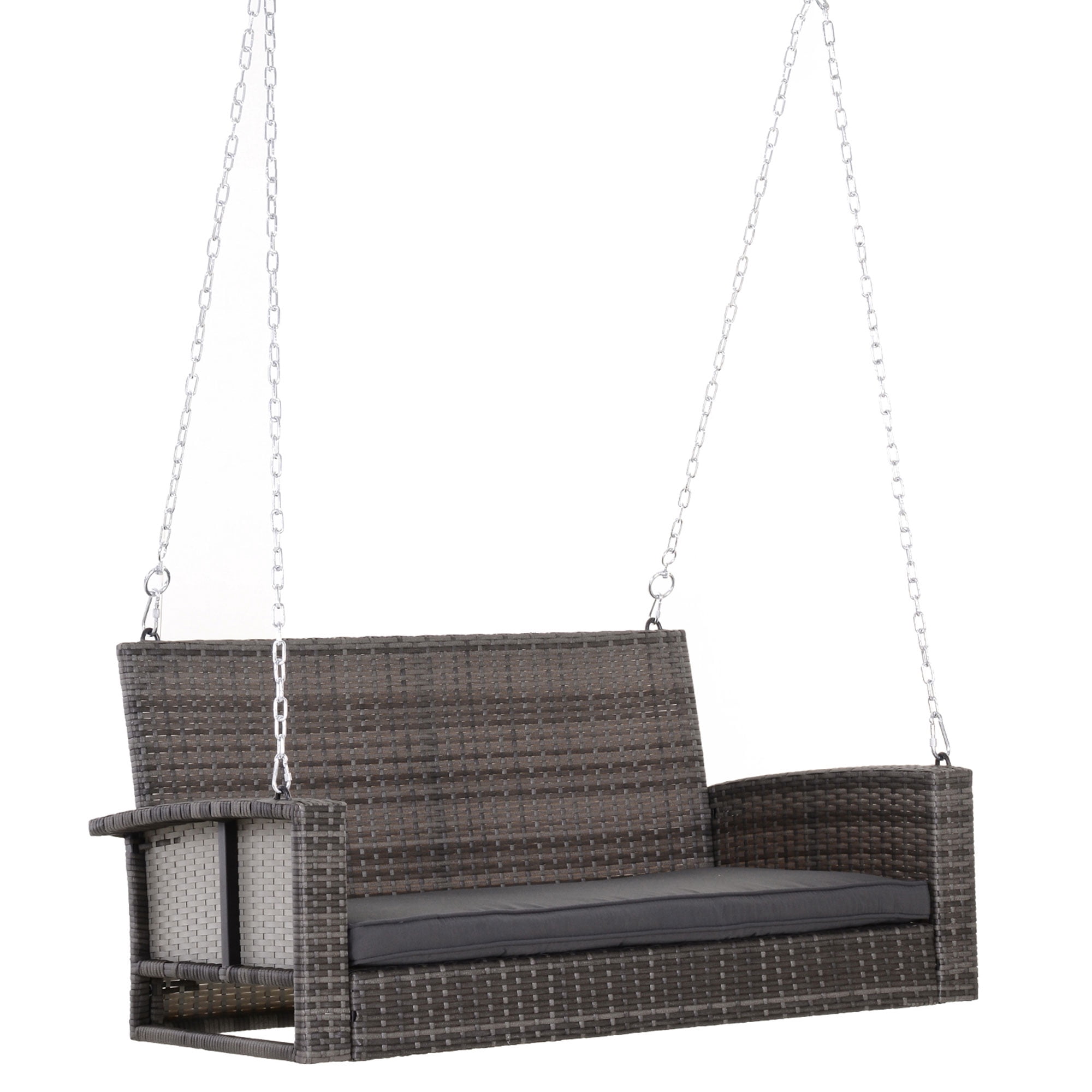 Outsunny 2-Person Patio Porch Swing Chair, Rattan Hanging Bench, Grey