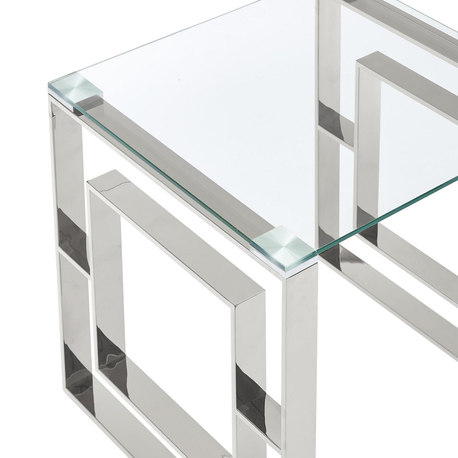 Console/bureau contemporain en acier inoxydable et verre – argent
