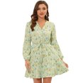 thumbnail image 1 of INSPIRE CHIC Robe Midi Courte Trapèze pour Femme à Col en V, Imprimé Floral, Taille Élastique, Boutonnée, m Vert Pâle, 1 of 5