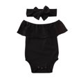 thumbnail image 1 of SUNSIOM Infant Girl Romper Outfits, Off Shoulder Jumpsuit + Headband Sets, 1 of 9