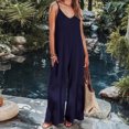 thumbnail image 4 of Plebaso Women's V Neck Sleeveless Jumpsuits Loose Spaghetti Strap Casual Wide Leg Rompers with Pockets, 4 of 7