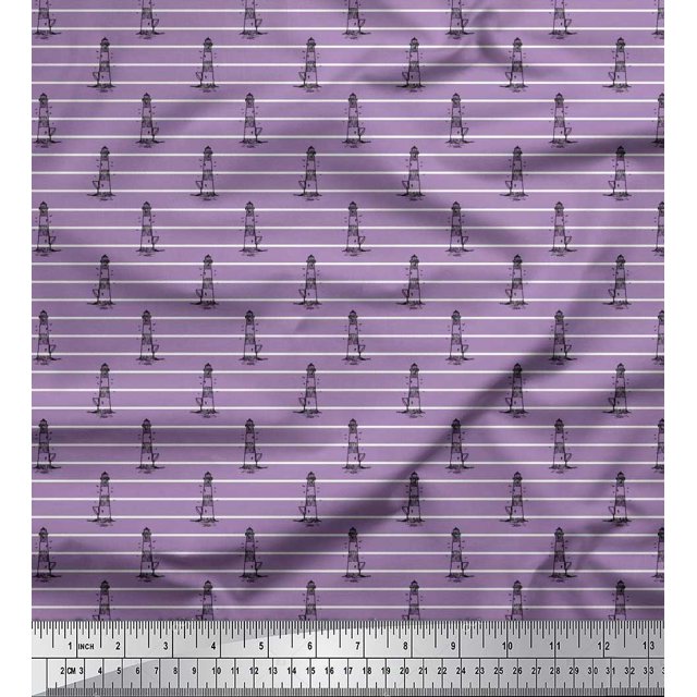 Soimoi Velvet Fabric Stripe & Light House Shirting Printed Fabric 1 Yard 58 Inch Wide