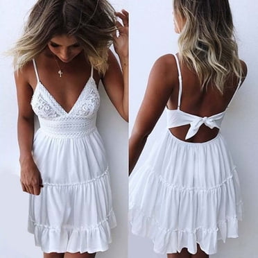 EGNMCR Robes d'Été Femmes Tendance 2024 Femmes Été Robe Dos Nu Mini Blanche Soirée Fête Plage Robes Robe d'Été