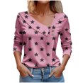 thumbnail image 1 of FAIWAD Hauts Tendance pour Femmes à Col en V, Chemises à Manches Longues Boutonnées, Imprimé d'Étoiles, Tunique Ajustée Décontractée, 1 of 3
