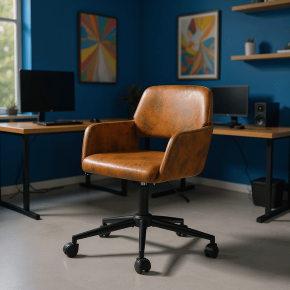 Homy Casa Swivel Desk Chair, Adjustable Ergonomic Office Chair, Brown Faux Suede
