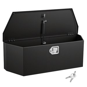 KFFKFF Trailer Tongue Boîte, 36" x 12.3" x 12" Boîte à outils de la langue de remorque en acier, organisateur de stockage lourd avec serrure et clés, coffre à outils utilitaires pour lit de camion, RV, SUV, Véhicule hors route, noir
