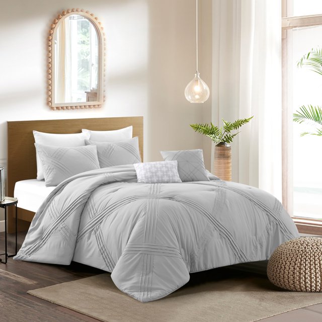 Grace Living Ensemble de Couette en Polyester - Plissé, Couleur Neutre Solide