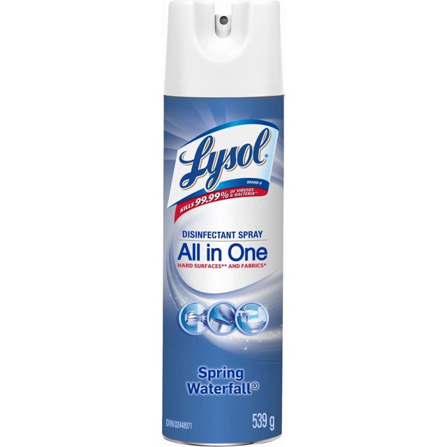 Lysol Disinfectant Spray, Kills 99.9% of Germs on Hard Surfaces & Fabrics, Eliminates Odours, Spring Waterfall Scent, 539 g