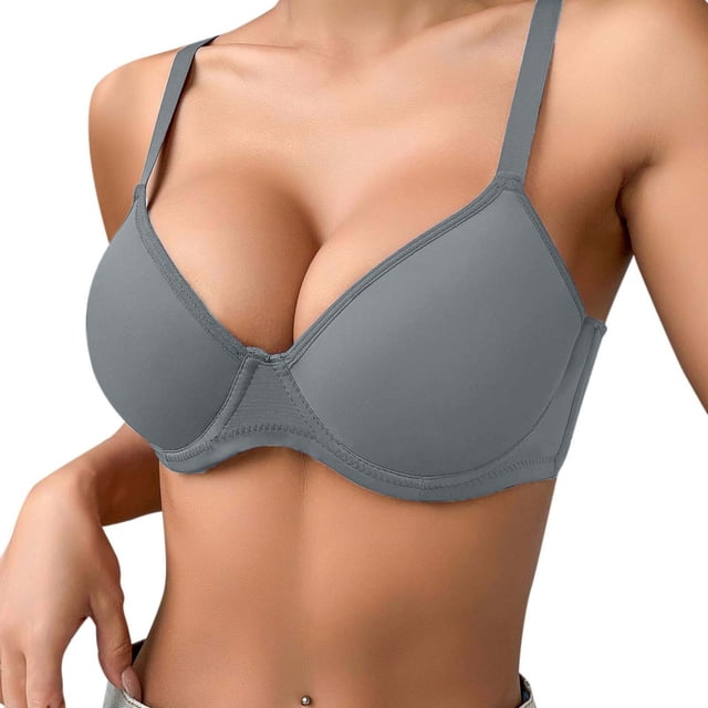 VEKDONE Women's Soft Breathable Solid Color Bra Push-up Bra Gray 70B