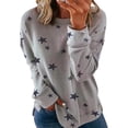 thumbnail image 1 of MAWCLOS T-shirt pour Femmes à Col Rond, T-shirt à Imprimé d'Étoiles, Sport, Tenue Quotidienne, Chandail à Manches Longues, Gris, 4TG, 1 of 6