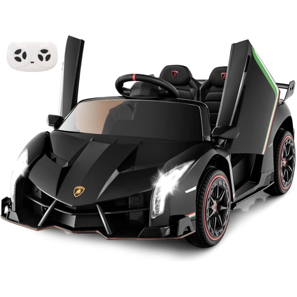 OLAKIDS Voiture Électrique pour Enfants à 2 Places, Véhicule Électrique 12 V 4RM sous Licence Lamborghini Veneno avec Portes Hydrauliques, Mode Berçante, Vitesses Réglables, Télécommande, MP3, Phare