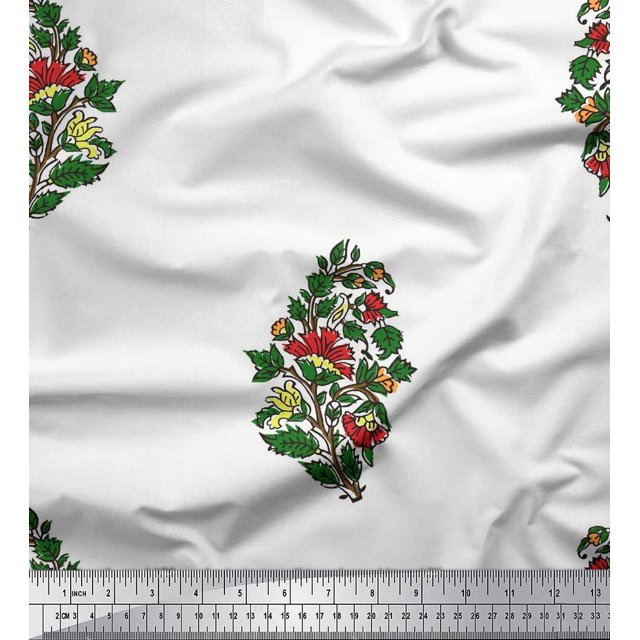 Soimoi Poly Georgette Fabric Leaves & Floral Block Fabric Prints by Yard 42 Inch Wide