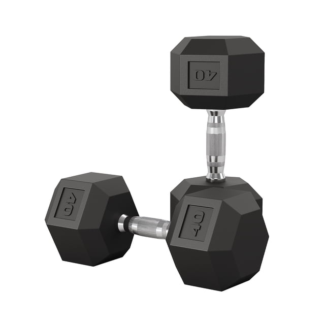 BeesClover Hex Dumbbell Set, 40LB*2pcs Adjustable Rubber Encased Dumbbells with Cast Iron Core & Textured Handle, Anti-Roll Hex Hand Weights for Home Gym, Strength Training