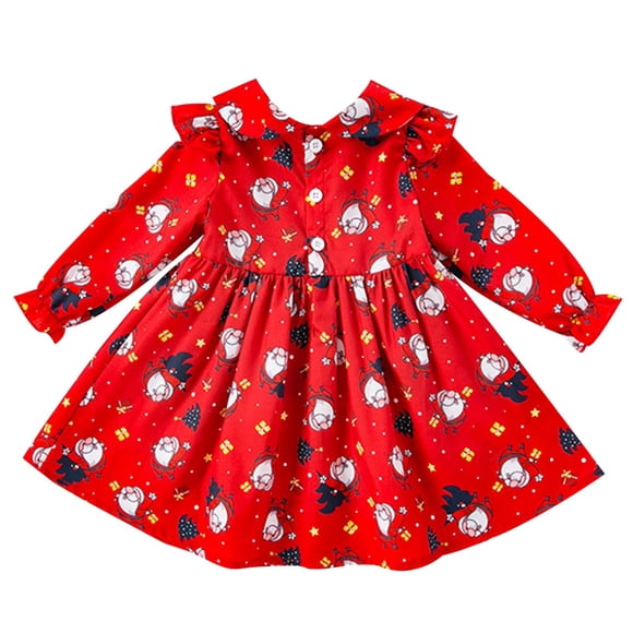 TJAZFJPA Girls Summer Dress Christmas Girls Dress Print Santa Long Sleeve Princess Dress Western Bow Party Dress Easter Dress Girls