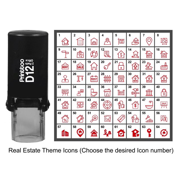 Printtoo Personalized Real Estate Theme Icons Round Rubber Stamp Self Inking Stamper 12 mm-Red