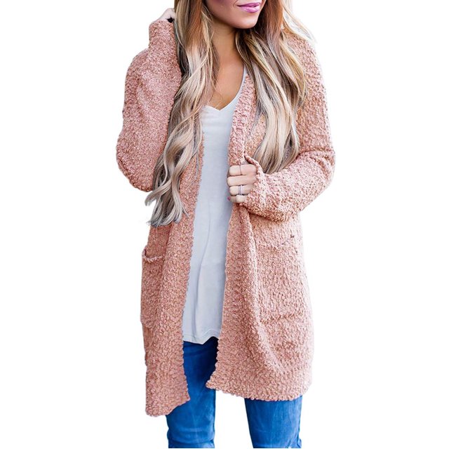 Cardigan Léger pour Femmes Femmes Dames Uni à devant Ouvert Doux Épais avec Poches Manteau à Manches Longues Vêtement d'Extérieur Cardigan en Liquidation