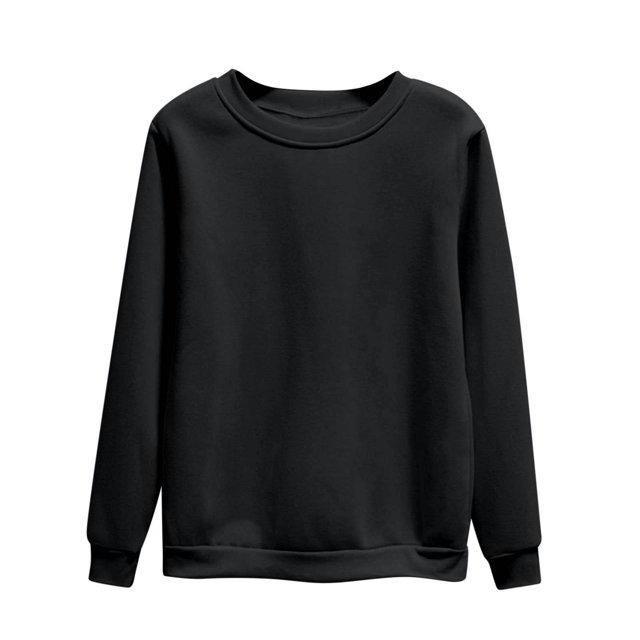Moxiu Chandails à Col Rond pour Femmes Automne Manches Longues en Molleton Chandail de Base Uni Chandail à Enfiler Hauts Chandail Chandail Noir,G