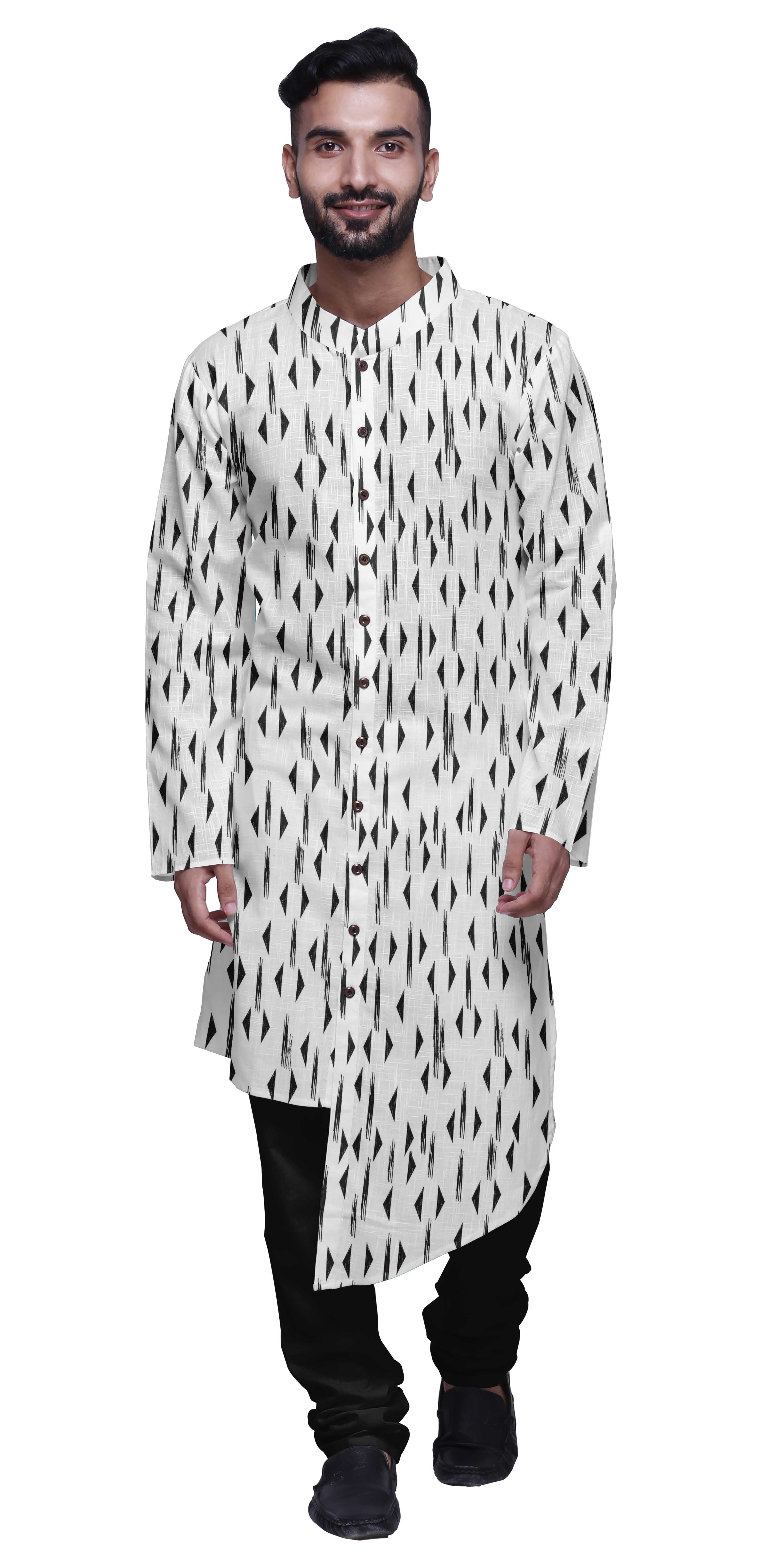 Atasi Kurta Pyjama Imprimé pour Hommes Style Asymétrique Vêtements d'Été Décontractés