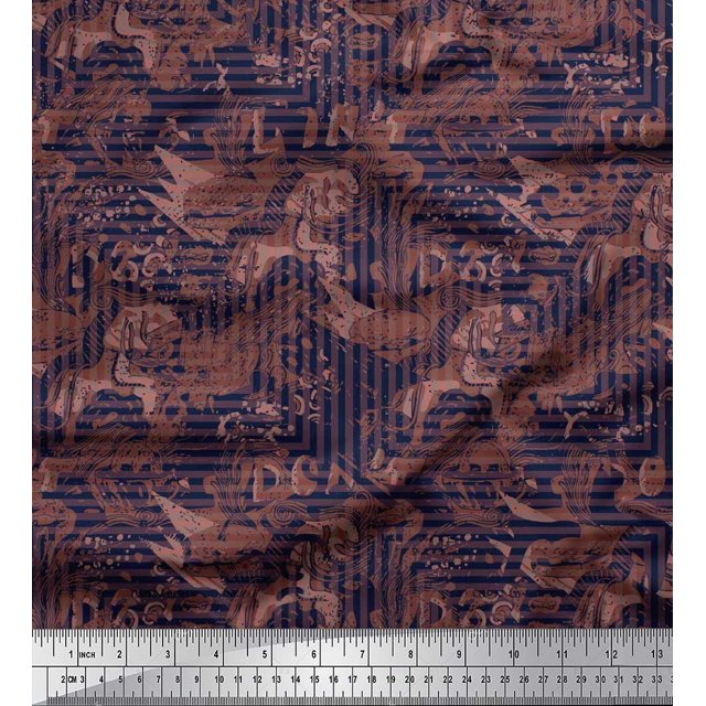 Soimoi Polyester Crepe Fabric Texture & Greek Key Geometric Printed Fabric 1 Yard 52 Inch Wide