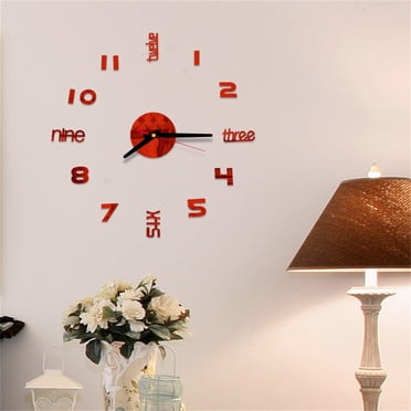 Iumwxz horloge murale Bricolage Chiffres Romains Autocollant Mural Miroir en Acrylique horloge Décoration Maison Décalcomanies Murales horloge murale Rouge Acrylique Baisses de Prix sur les Essentiels
