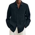 thumbnail image 2 of EGNMCR Chemises à Manches Longues pour Hommes Automne Mode Décontractée Couleur Unie Bouton Col Rabattu Hauts Blouse Confortable Coton Chemises de Travail de Bureau, 2 of 5