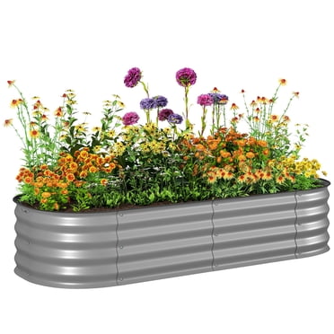 Outsunny Galvanized Raised Garden Bed Planter Box, 4.9 x 2 x 1ft, Silver