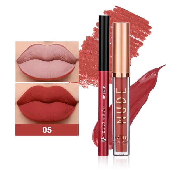 FcBaudy Lipstick for Women, Lip Stain, Lip Gloss Matte Liquid Lipstick + Lip Liner Pens Set, Lips Makeup Kits Pigment Velvety Nude Lip Stain Long Wear Lip Gloss Make Up Gift Set2.5ML lip liner