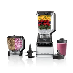 Ninja Grand Mélangeur de système de cuisine, Smoothie, Chop, Toux, 4 Programmes prédéfinis, 3 Vitesses, 1200W, 72 Oz, KS500C blanc