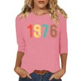 thumbnail image 3 of Uootdi Hauts pour Femmes Manches 3/4 Col Ras du Cou 1976 Imprimé Arc-en-Ciel Rétro Coupe Décontractée T-Shirts Nostalgiques pour Escapade d'Été Cadeau, 3 of 4