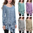 thumbnail image 2 of BJYX T-shirt Femme en Maille Imprimée Florale Ourlet Irrégulier Tunique Pull Manches Longues Col Rond Blouses, 2 of 5