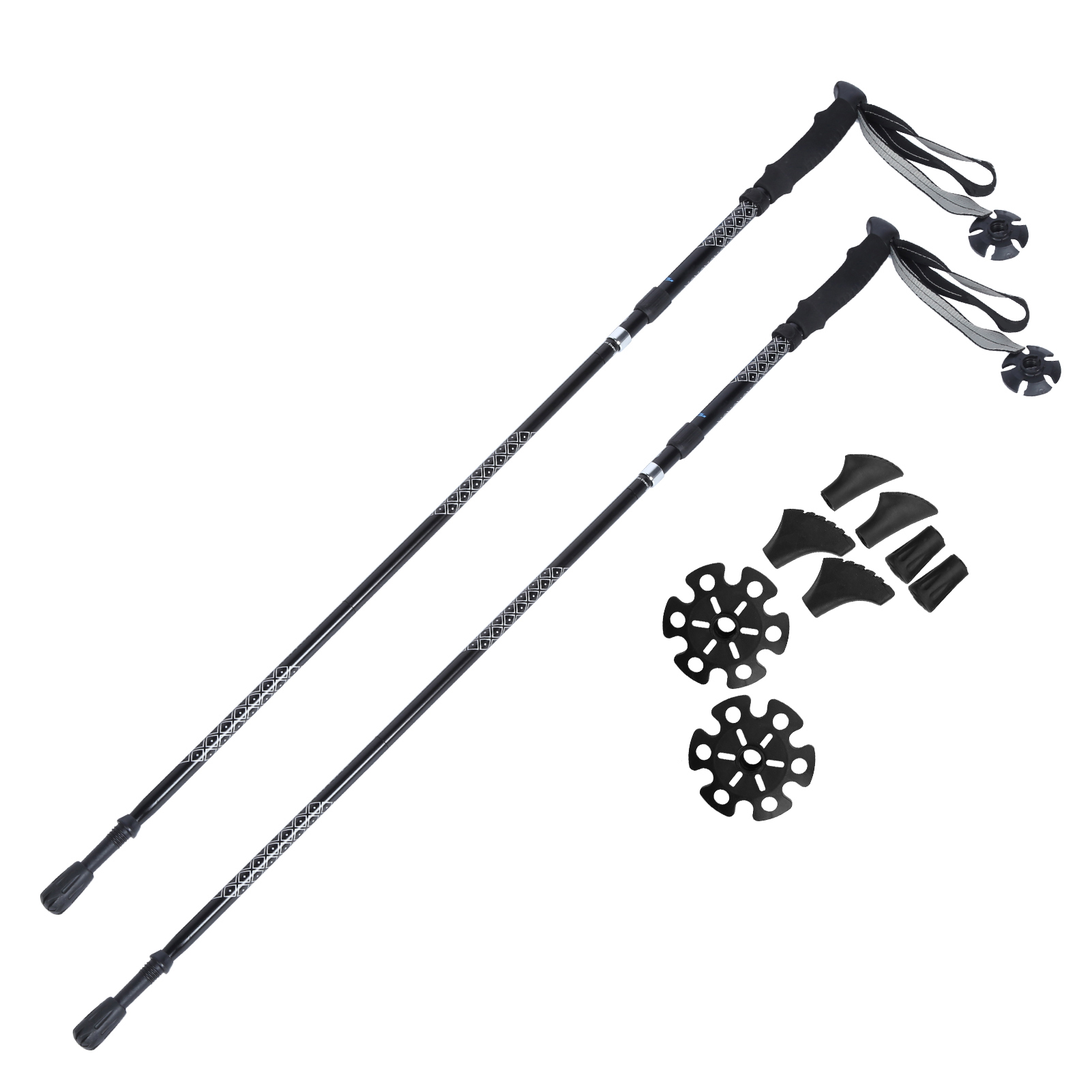 Bâtons de Marche Télescopiques, 1 Paire 130cm Pliable, Verrou Intérieur Noir pour Randonnée Marche Alpinisme