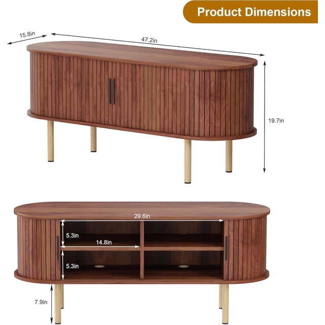 AKDSteel 47.2" Tv Cabinet With Storage And Sliding Doors, Wood Media Console Table For Tvs Up To 80 Inches, Modern Entertainment Center For Living Room, Bedroom, Or Hallway
