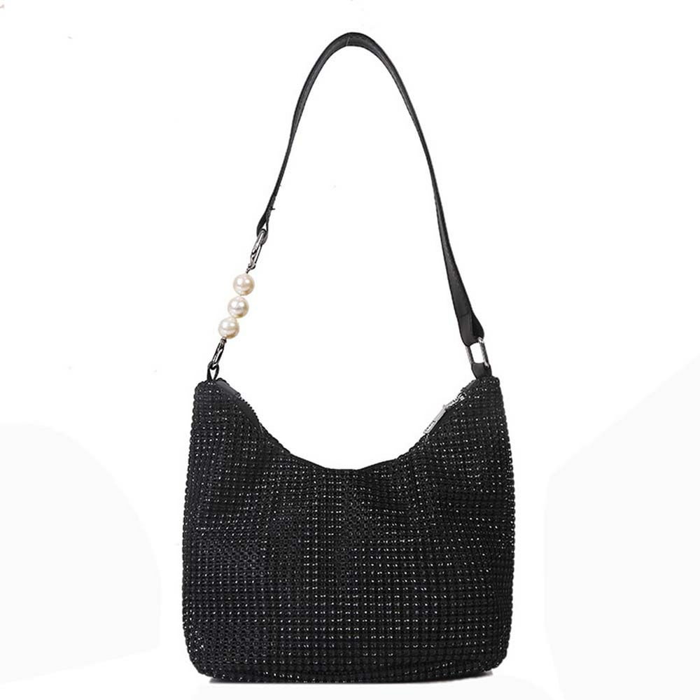 Sac à Main Mode à Strass en Cuir pour Femme, Perles, Cabas sous l'Aisselle (Argent)