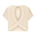 thumbnail image 3 of Amzcrzy Hauts pour Femmes Tendance Couleur Unie Hauts de Printemps Été pour Femmes Décontractés Manches Courtes Col Rond T-Shirts Dos Découpé Confortables Hauts de Sortie, 3 of 6