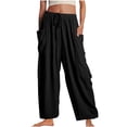 thumbnail image 1 of Yuyuzo Women's Wide Leg Pants Elastic Waisted Drawstring Long Pants With Pockets Ladies Solid Color Loose Lounge Trousers, 1 of 7