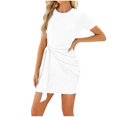thumbnail image 4 of Dvkptbk Womens Summer Bodycon Dress Solid Color Crew Neck Party Dress Ribbed Slim Fit Ruched Bodycon Casual Mini Dresses, 4 of 7