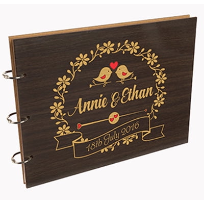 Darling Souvenir Personalized Engraved Laser Cut Wedding Guest Book Wooden Cover Sign-in Book Registry Guestbook Scrapbook-FK