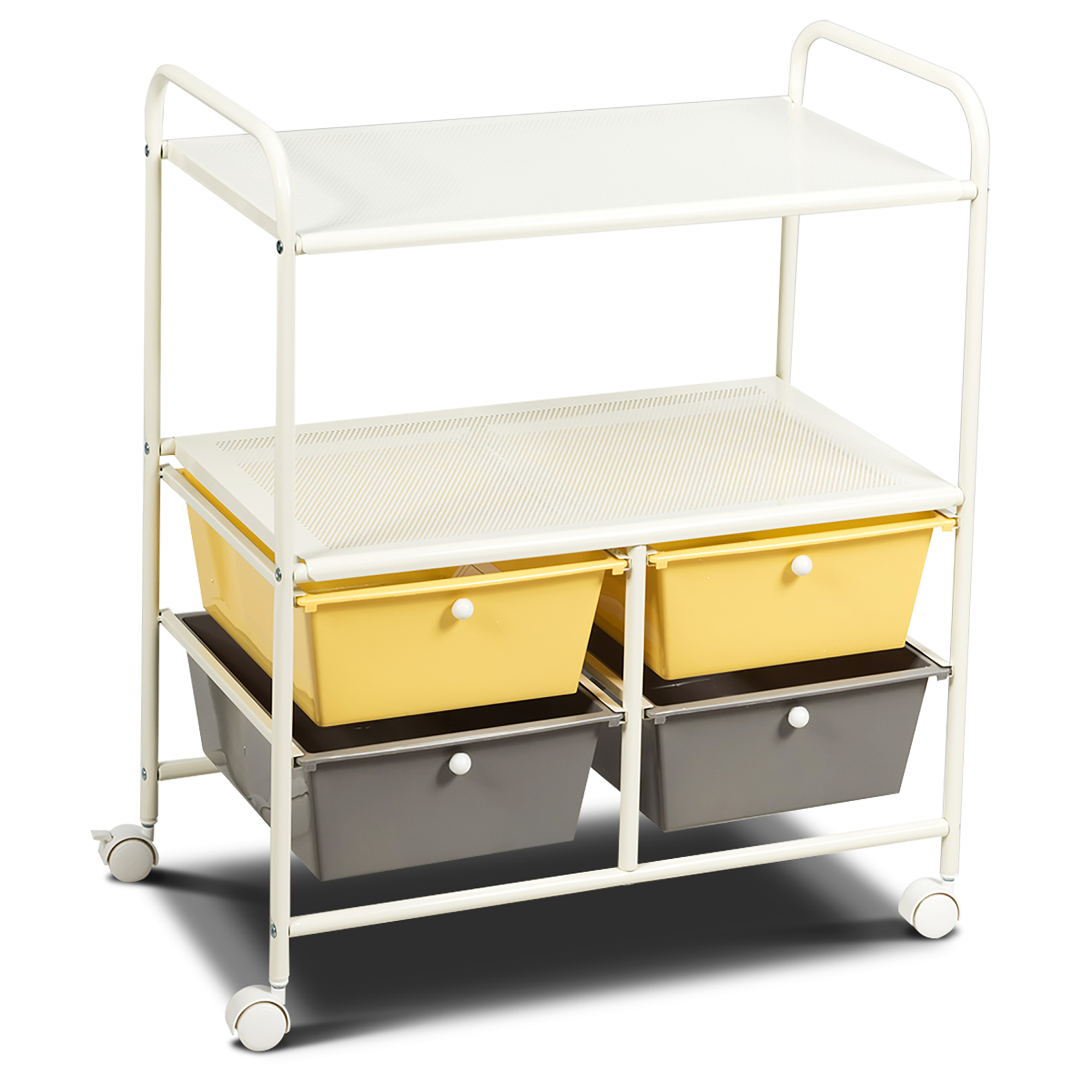 Costway Chariot de Rangement Roulant avec 4 Tiroirs 2 Tablettes Étagère en Métal Organisateur Utilitaire