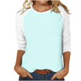 thumbnail image 1 of Birdeem T-Shirt Mode Femme Patchwork Imprimé Bloc de Couleur Manches 3/4 Blouse Col Rond Hauts Décontractés, 1 of 1